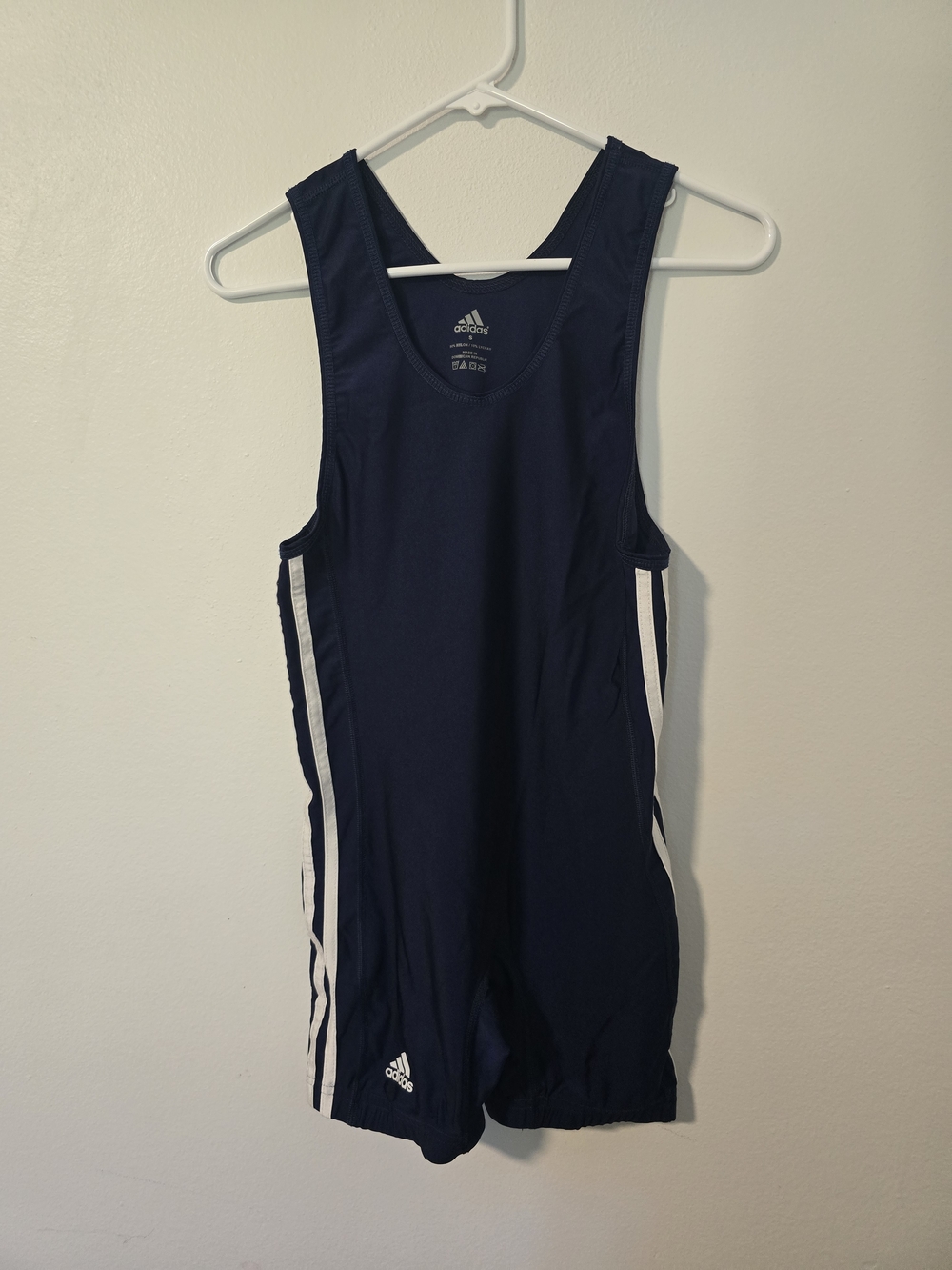 Adidas Men's Wrestling Singlet Navy Blue White 3-Stripe Size Small Compression